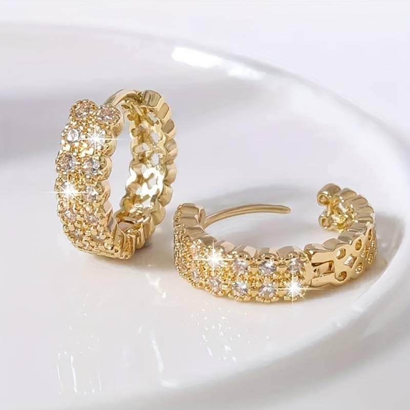 Exquisite Double Row Inlay Zircon Plated Hoop Earring Women Wedding Party 44 UK