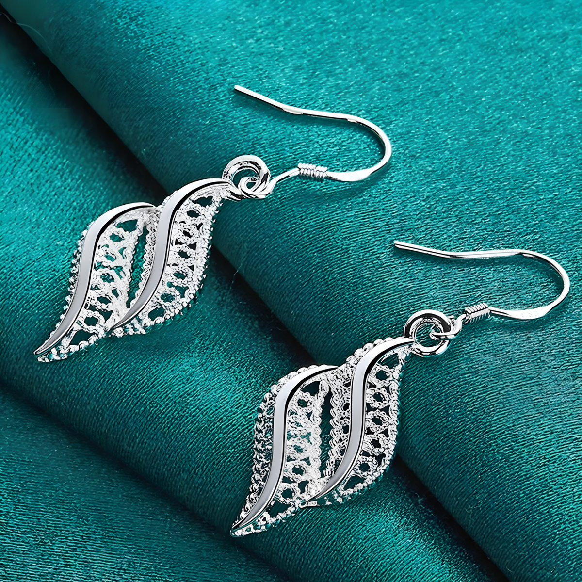 Silver-Tone Leaf Drop Earrings for Women – Elegant Zinc Alloy Twisted Leaf 1187