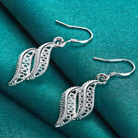 Silver-Tone Leaf Drop Earrings for Women – Elegant Zinc Alloy Twisted Leaf 1187
