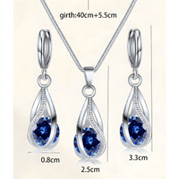 Blue Crystal Teardrop Jewellery Set Women, Silver Tone Water Drop Pendant 1718