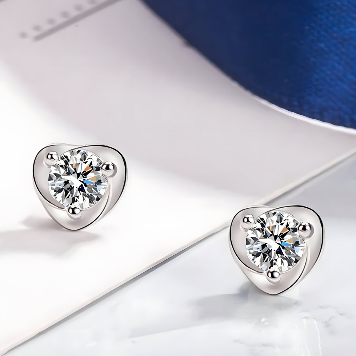 Sterling Silver Heart Stud Earrings Sparkling Cubic Zirconia Elegant Shape 484