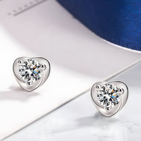 Sterling Silver Heart Stud Earrings Sparkling Cubic Zirconia Elegant Shape 484