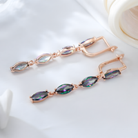 Colorful Natural Zircon Long Drop Earrings Women, Copper Base 585 Rose Gold 1278