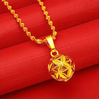 Hollow Hydrangea Pendant Necklace, Brass Plated in Gold, Exquisite Fashion 128
