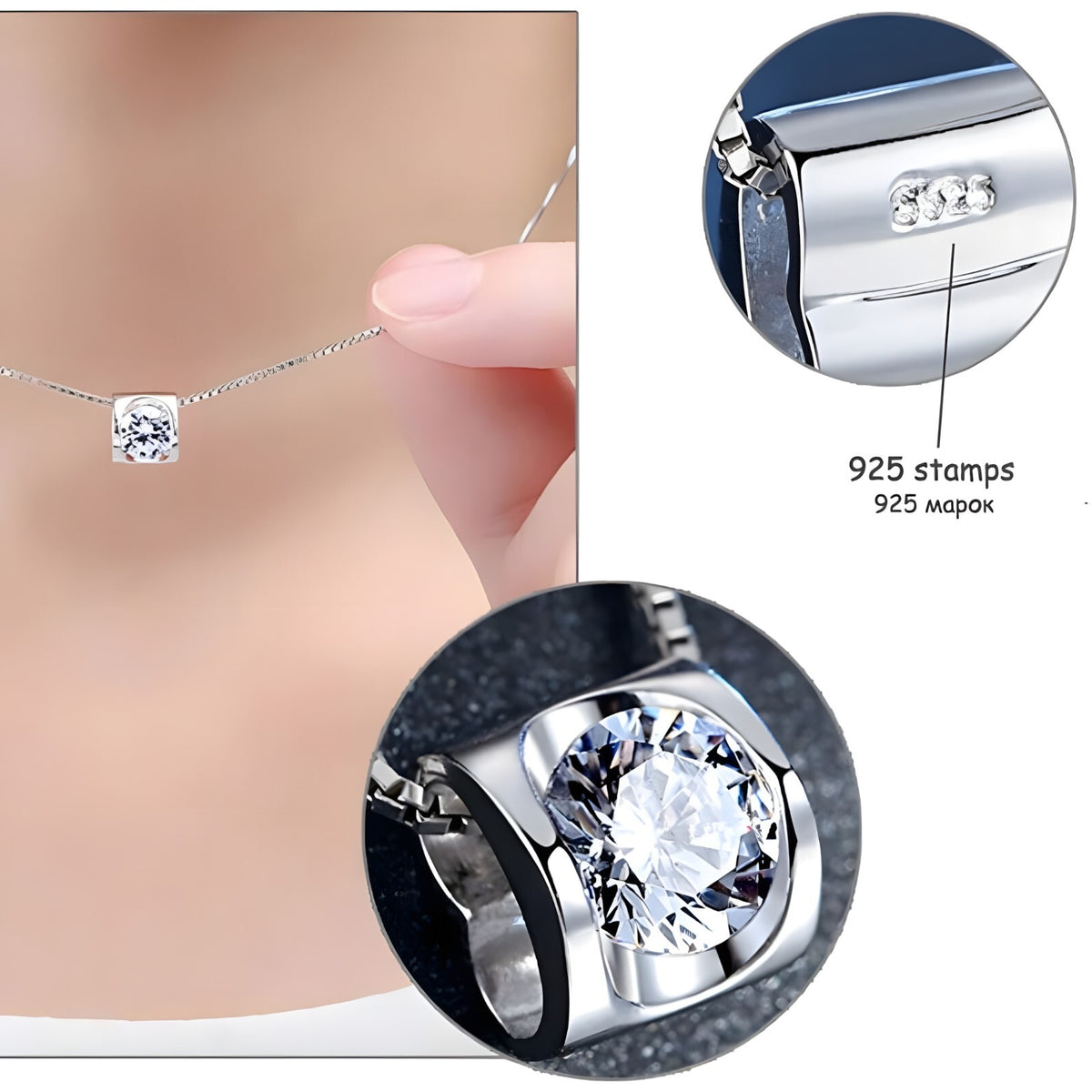 925 Sterling Silver Pendant Necklace for Women, Elegant AAA Zircon Charm 277