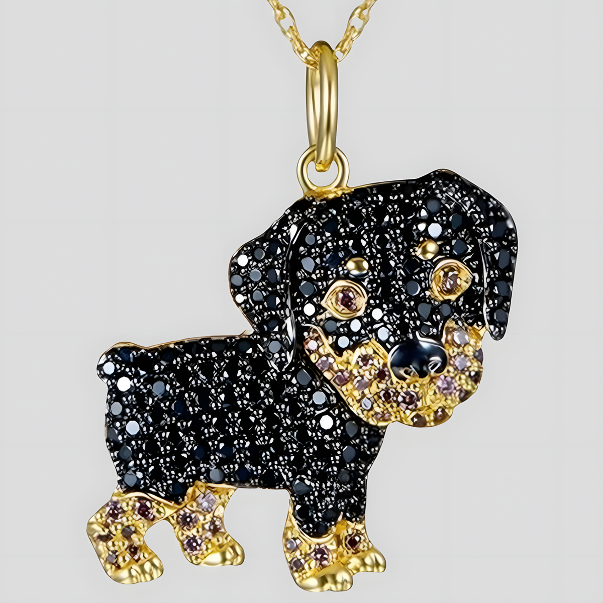 Rottweiler Dog Pendant Necklace For Women Gold Tone Look Crystal Animal B245