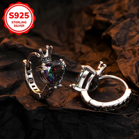 Sterling Silver Crown Heart Hoop Earrings for Women – Cubic Zirconia Hoops 840
