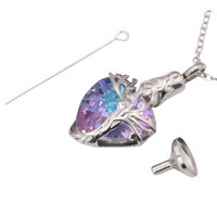 Heart Tree of Life Urn Necklace Crystal Funnel Filler 316L Stainless Steel B207