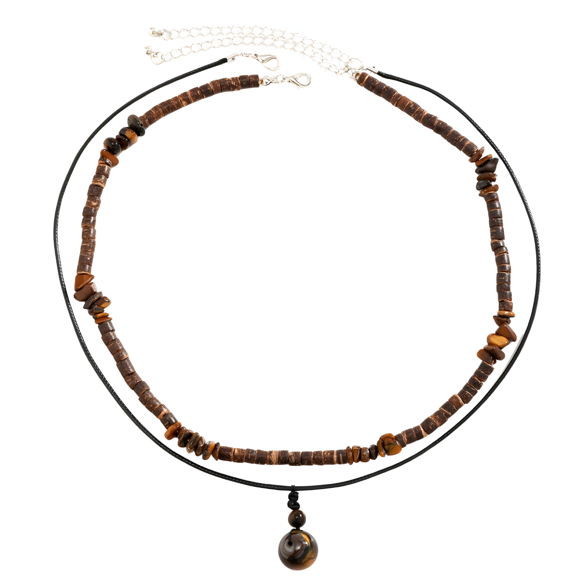 Men’s Vintage Layered Necklace Set, Natural Stone Style Pendant Necklace 1707