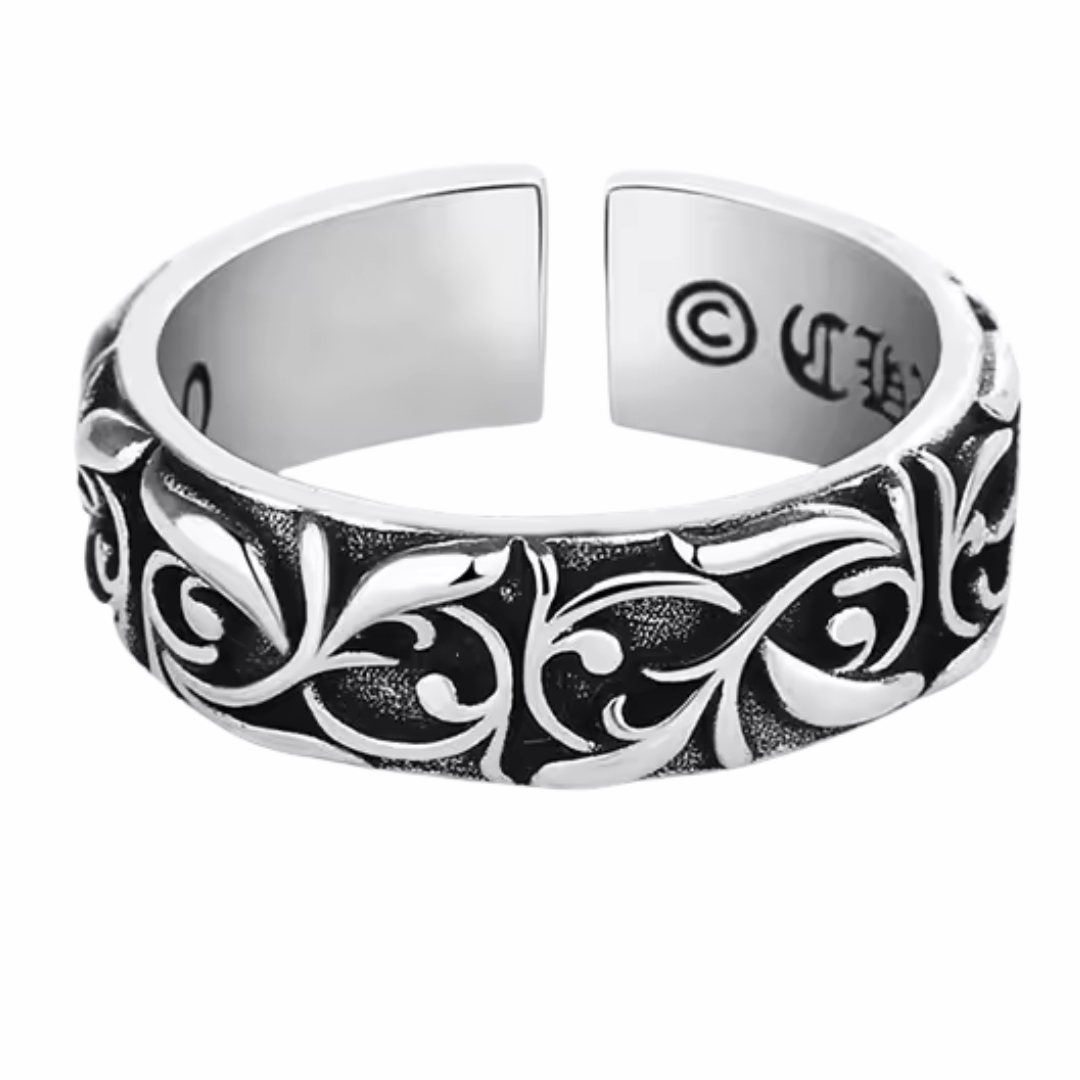 Retro Vine Band Ring For Women, Adjustable Open Ring, Silver Plated Zinc B328