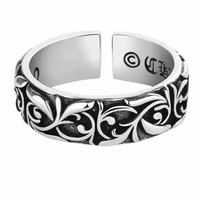 Retro Vine Band Ring For Women, Adjustable Open Ring, Silver Plated Zinc B328