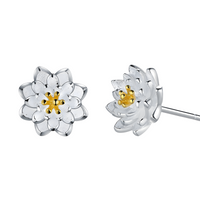 Lotus Flower Stud Earrings Women – 925 Silver-Plated Copper Alloy Gold-Tone 958