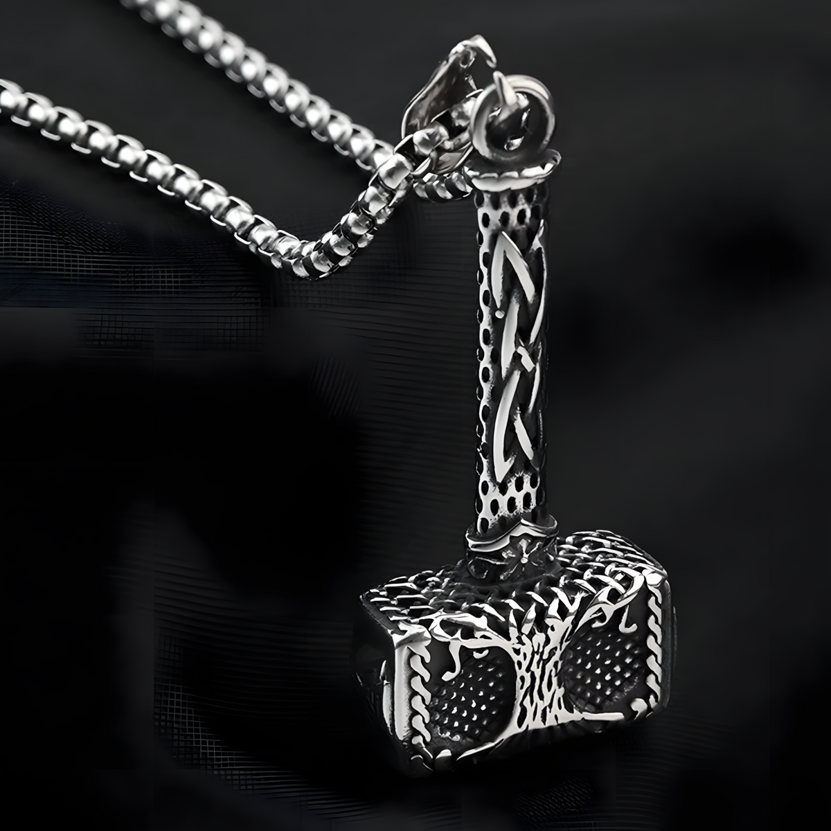 Stainless Steel Viking Thor Hammer Tree Of Life Pendant Necklace For Men 1069