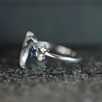 925 Sterling Silver Moon and Star Adjustable Ring Rhinestone Celestial Ring 367