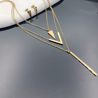 Women Stainless Steel Geometric Pendant Jewellery Set 3 Layer Gold Necklace 675