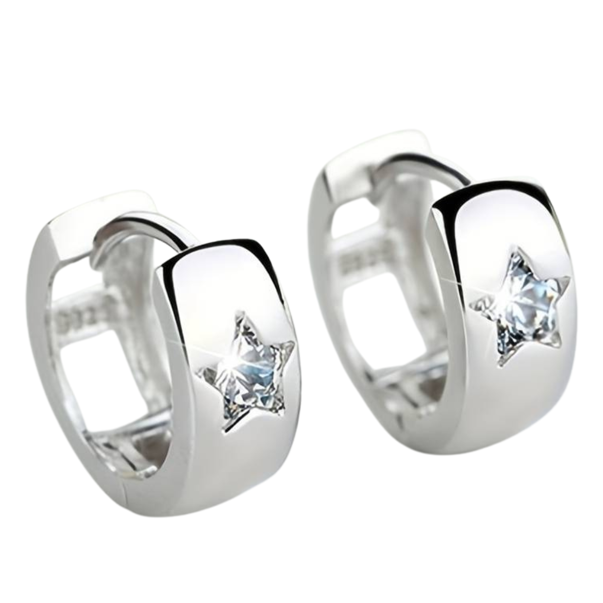 925 Sterling Silver Huggie Hoop Earrings Star-Set Cubic Zirconia, Hypoaller 161