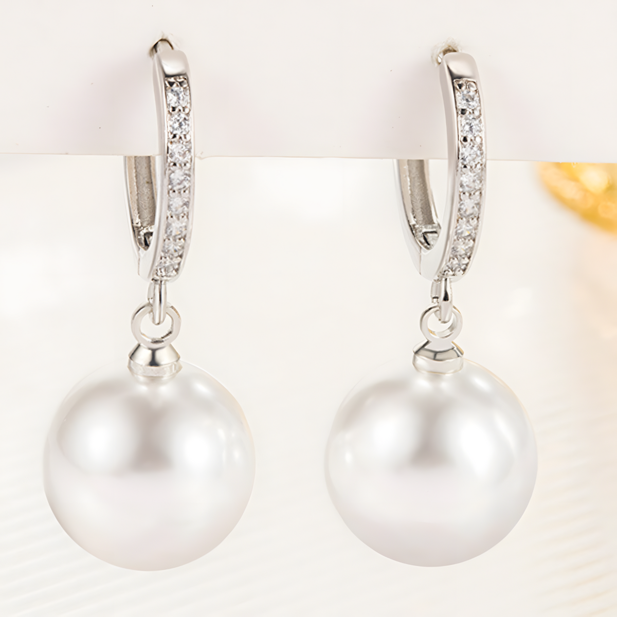 Simulated Pearl Drop Earrings for Women – 925 Silver-Plated Alloy Hoop Zirc 1015