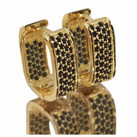 Hoop Earrings For Women Black Zircon Micro Pave Sparkle Round Brilliant Cut 1370