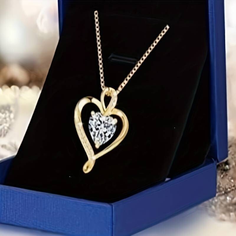 Gold Heart Pendant Necklace with Clear Cubic Zirconia, 18.4-Inch Snake Chain 143