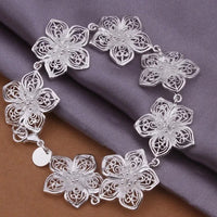 925 Silver Plated Filigree Flower Bracelet, Adjustable Women's Jewellery 422