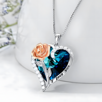 Fashion "I Love You" Rose Flower Pendant Necklace Ladies Heart Crystal Jewel B14