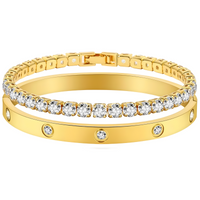 Unified Jewellery Women's Gold Plated Bangle & Tennis Bracelet Set Stackable 443