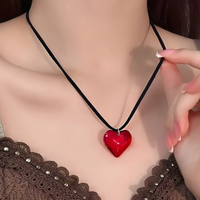 Red Heart Pendant Necklace for Women – Resin Artificial Crystal Heart Charm 1198