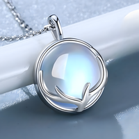 Copper Necklace with Cubic Zirconia Round Pendant for Women, Blue Moonstone 1257