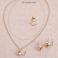 3 PCS Gold Lucky Knot Jewelry Set Women Zinc Alloy Necklace, Earrings 706