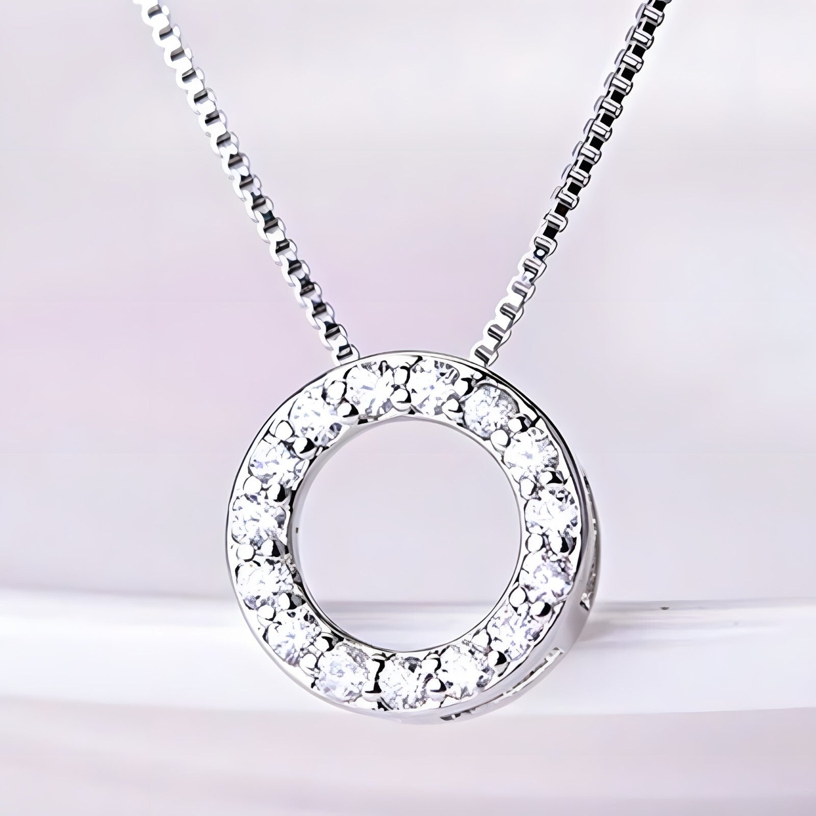 925 Sterling Silver Jewelry Round Zircon Pendants Necklaces Women Fine Semi 266