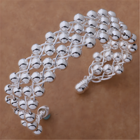 925 Sterling Silver Full Smooth Beads Bangle Bracelet For Woman Man Wedding 1777