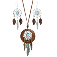 Boho Dreamcatcher Necklace And Earrings Set For Women, Feather Pendant 1705