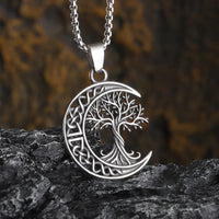 Celtic Tree of Life Crescent Moon Necklace f– Zinc Alloy Metal Pendant 1083