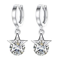 Crystal Star Hoop Earrings Women – Trendy Silver-Tone Huggie Dangle Earrings 998