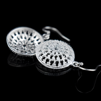 925 Sterling Silver Filigree Drop Earrings - Round Lace Dangle Earrings 362