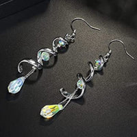 925 Sterling Silver Spiral Ribbon Teardrop Dangle Earrings Austrian Crystal B5