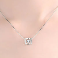 925 Sterling Silver Rotating Dancing Zircon - Necklace Sparkling Pendant 255
