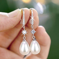Unified Jewellery® - Women's 925 Silver Plated Faux Pearl & Zircon Dangle 10 UK