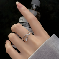 925 Sterling Silver Heart Love Dangle Crystal Adjustable Ring - AAA Zircon 364