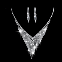 Bridal Crystal Rhinestone V-Shape Necklace & Dangle Earrings Jewelry Set 435