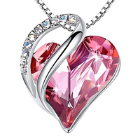 Pink Simulated Crystal Heart Pendant Necklace Silver Finish Alloy Link  B325