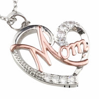 Two Tone Mom Heart Necklace Silver And Rose Gold Pendant Cubic Zirconia 1363