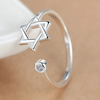Star of David Adjustable Ring - AAA Cubic Zirconia Open Ring, Jewish Jewelry 366