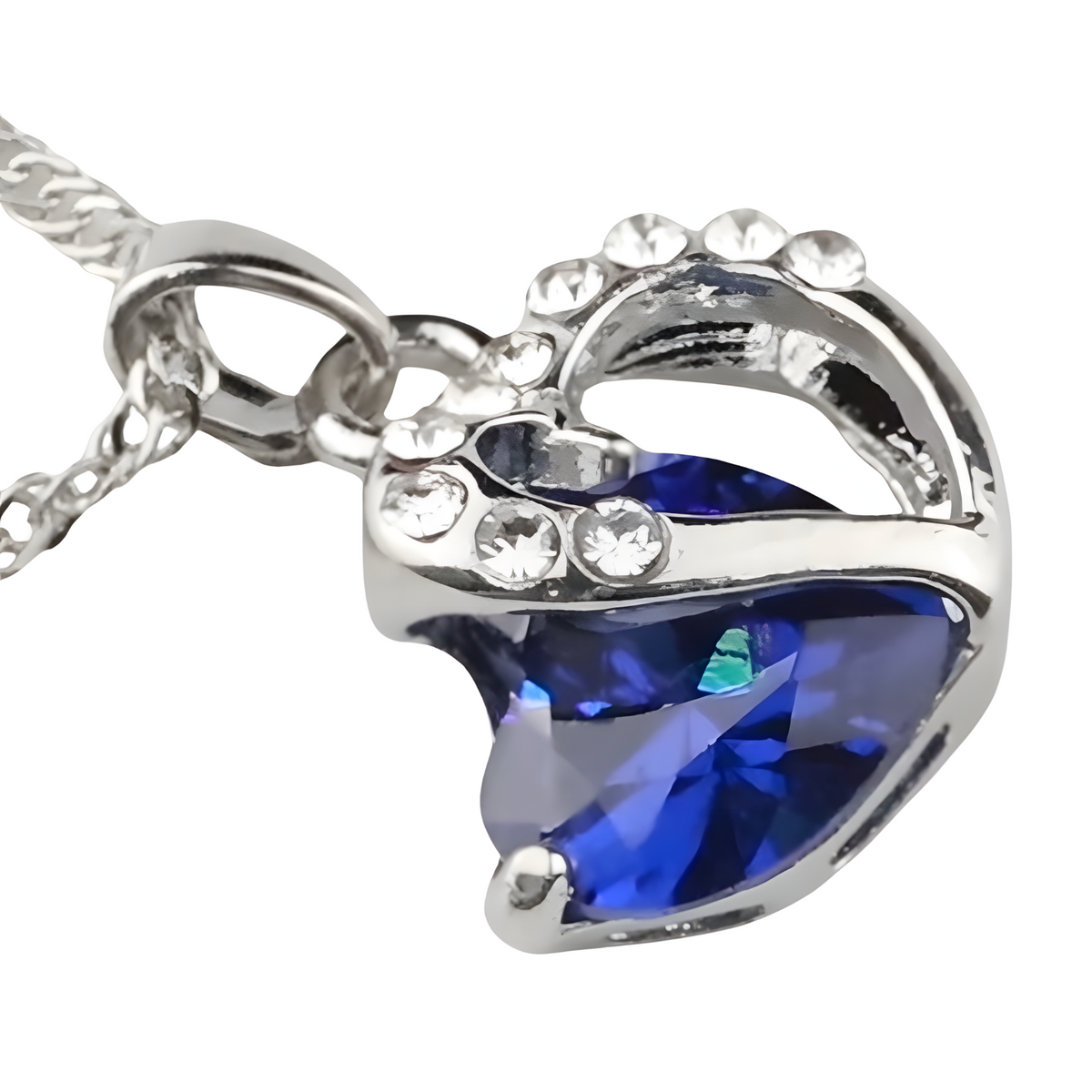 Royal Blue Heart Crystal Necklace and Earrings Set for Women,Sapphire Color 1301
