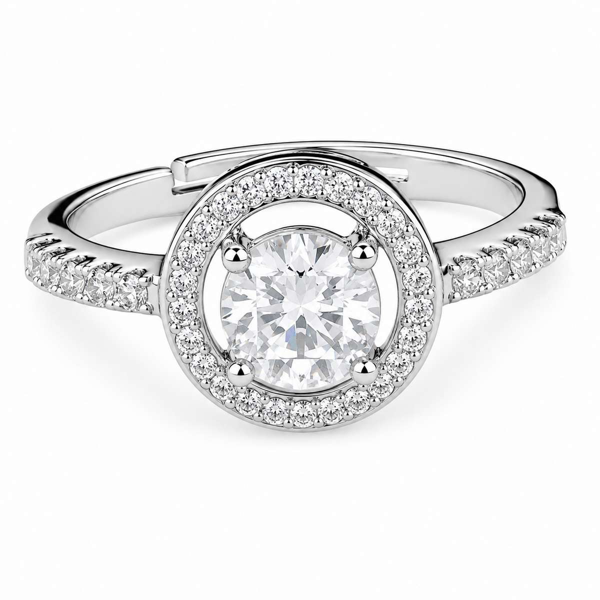 Women's Elegant Adjustable Zircon Halo Ring, Round Brilliant Engagement 1621