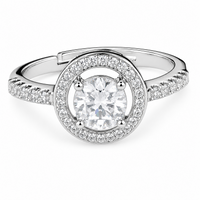 Women's Elegant Adjustable Zircon Halo Ring, Round Brilliant Engagement 1621