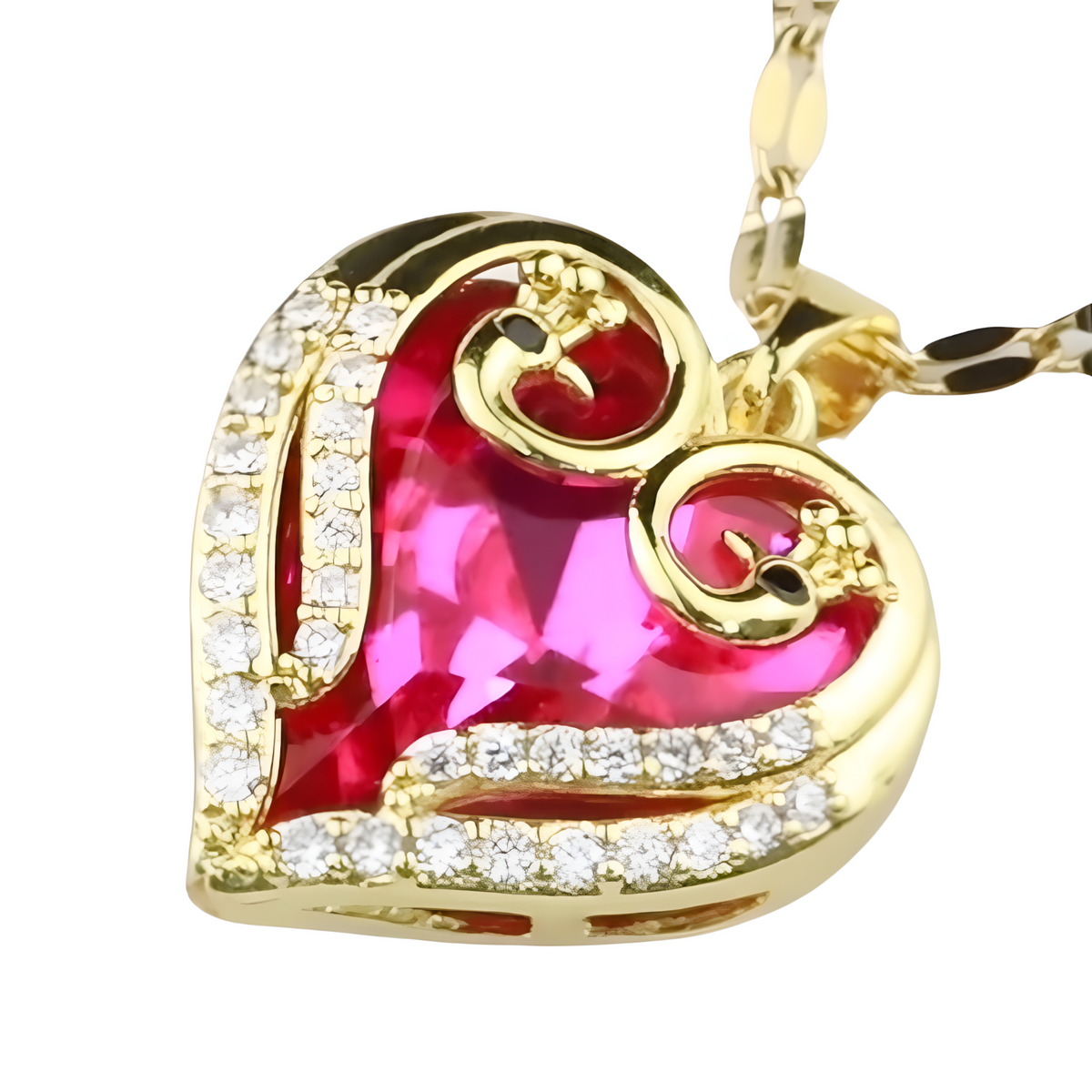 Womens Multi Color Crystal Heart Pendant Necklace 18K Gold Inlaid Zircon 1311
