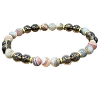 Botswana Agate & Smoky Quartz Beaded Bracelet For Women Gold Tone Plate 1402