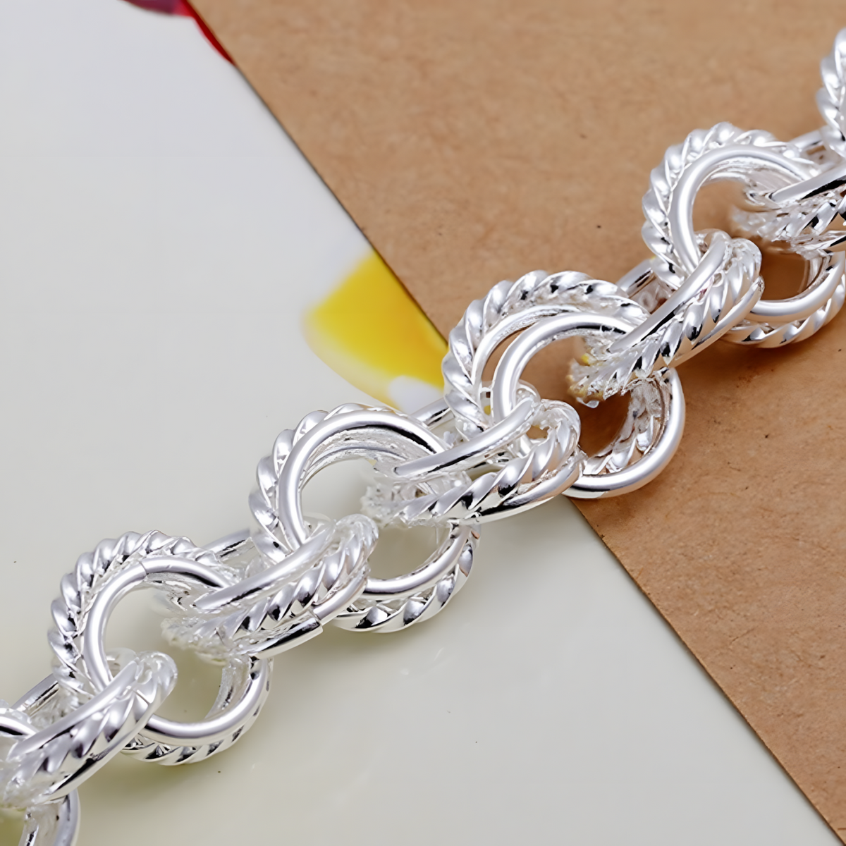 Silver Rolo Chain Bracelet for Women – Fashion Chunky Textured Circle Link 667