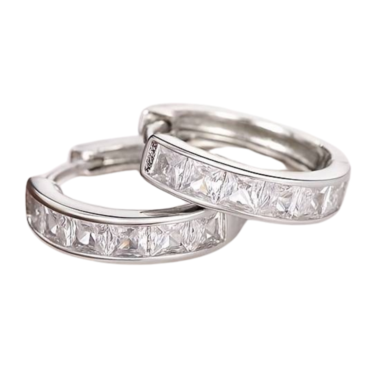 Silver Plated Hoop Earrings with Channel-Set Cubic Zirconia Stones, Sleek 155